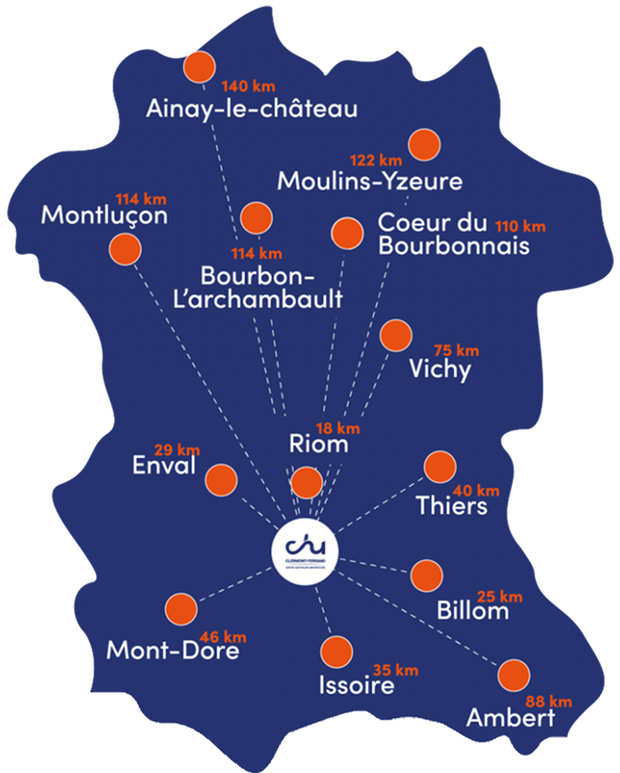 Carte des établissements du GHT du Grand Clermont